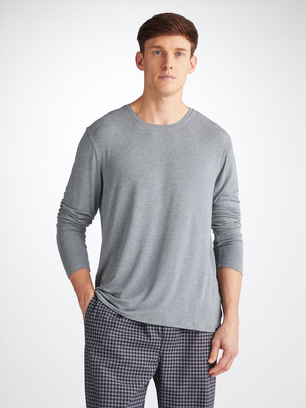 Derek Rose Men's Long Sleeve T-Shirt Marlowe Micro Modal Stretch Charcoal Charcoal