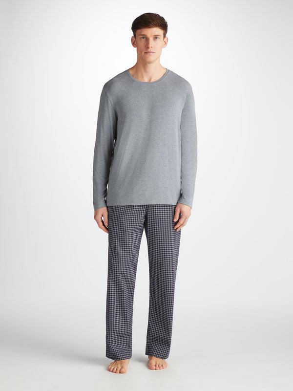 Derek Rose Men's Long Sleeve T-Shirt Marlowe Micro Modal Stretch Charcoal Charcoal