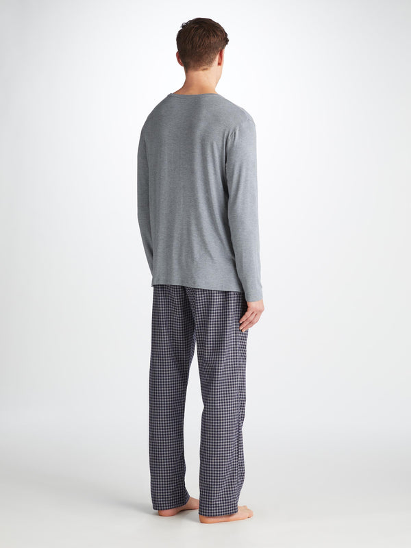 Derek Rose Men's Long Sleeve T-Shirt Marlowe Micro Modal Stretch Charcoal Charcoal