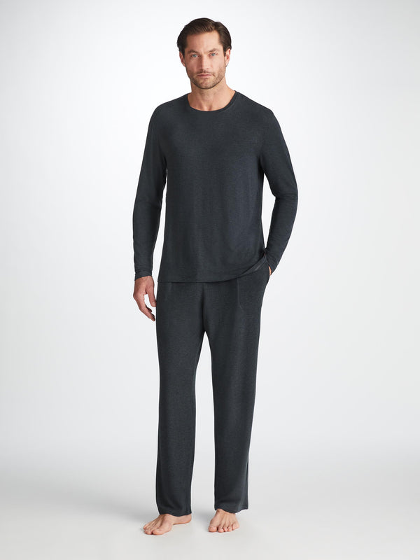 Derek Rose Men's Long Sleeve T-Shirt Marlowe Micro Modal Stretch Anthracite Anthracite