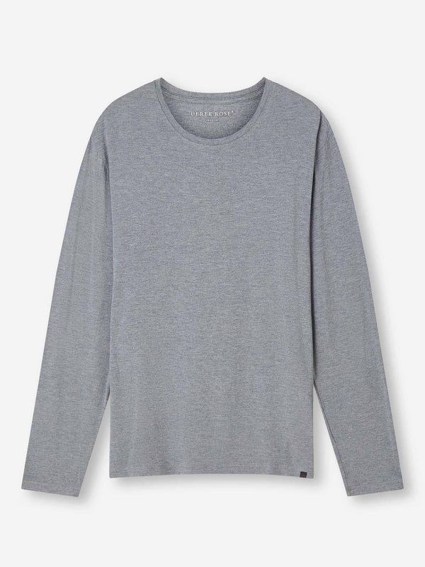 derek rose Men's Long Sleeve T-Shirt Marlowe Micro Modal Stretch Charcoal Charcoal