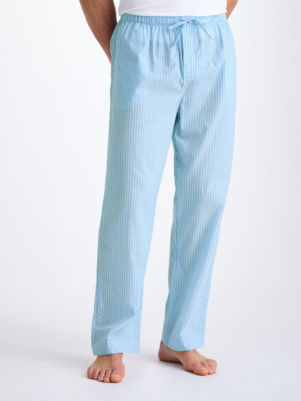 Derek Rose Men's Lounge Pants Amalfi 21 Cotton Batiste Blue Light Blue