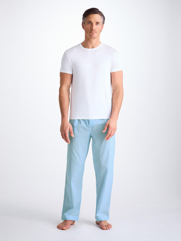 Derek Rose Men's Lounge Pants Amalfi 21 Cotton Batiste Blue Light Blue