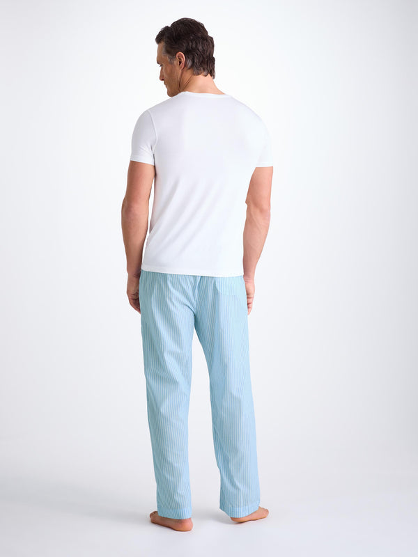 Derek Rose Men's Lounge Pants Amalfi 21 Cotton Batiste Blue Light Blue