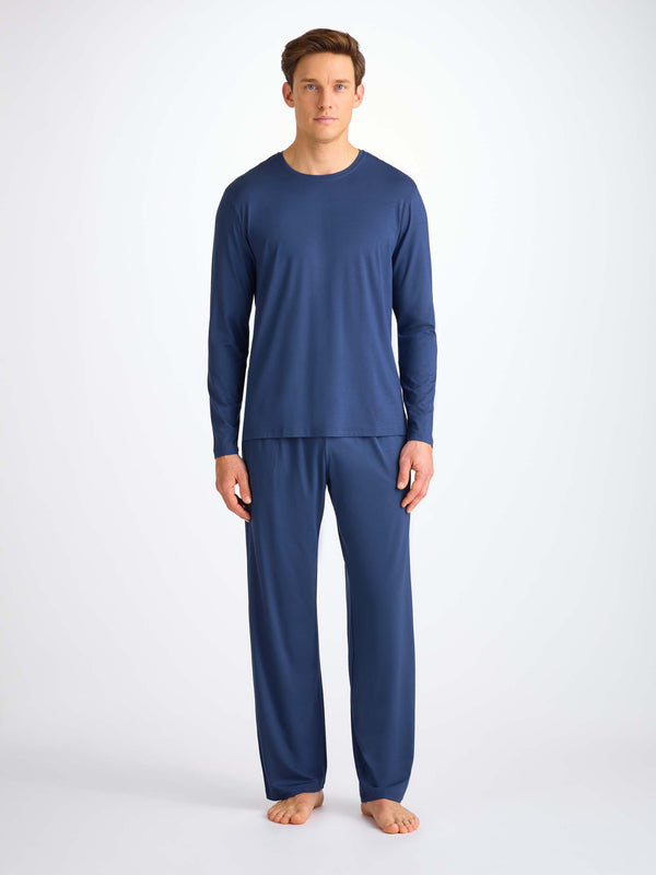 Derek Rose Men's Lounge Pants Basel Micro Modal Stretch Sapphire Sapphire