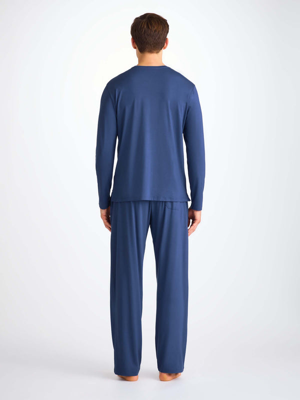 Derek Rose Men's Lounge Pants Basel Micro Modal Stretch Sapphire Sapphire