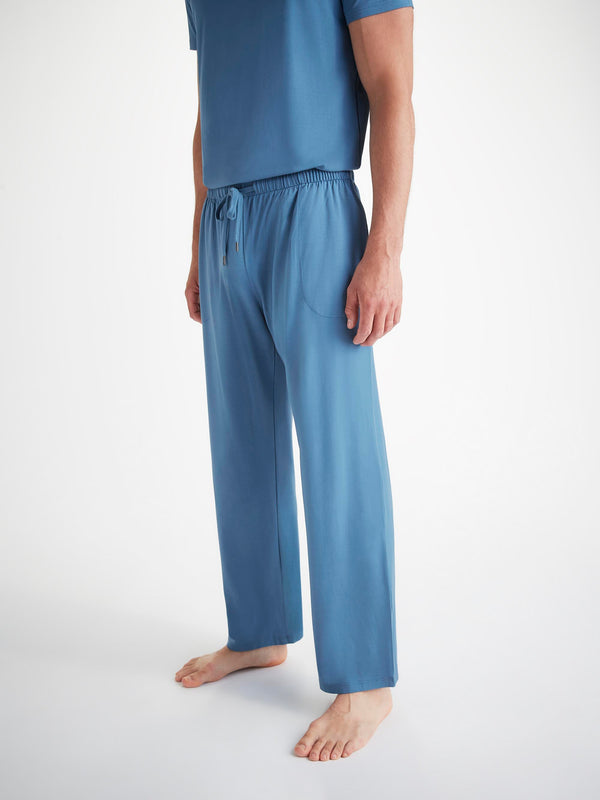 Derek Rose Men's Lounge Pants Basel Micro Modal Stretch Steel Blue Steel Blue