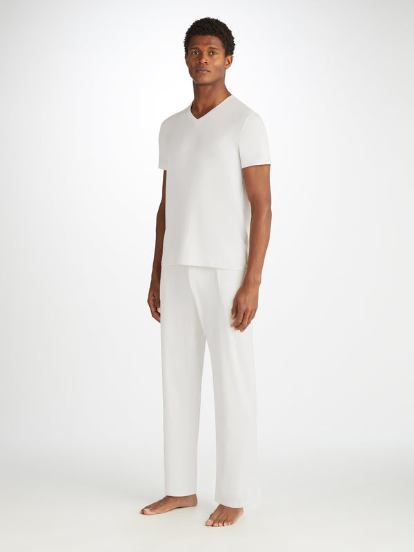Derek Rose Men's Lounge Pants Basel Micro Modal Stretch White White