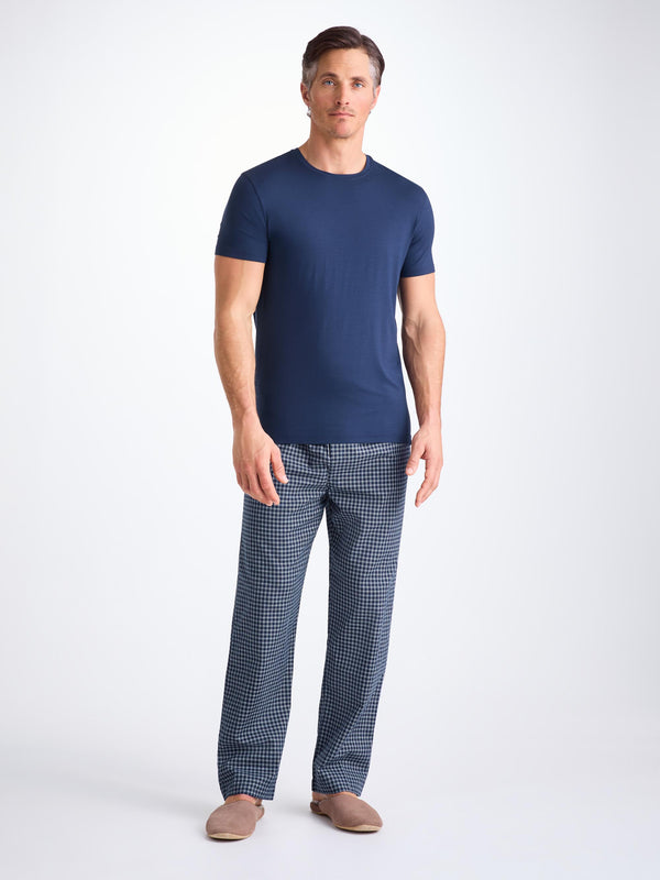 Derek Rose Men's Lounge Pants Braemar 32 Brushed Cotton Navy Navy