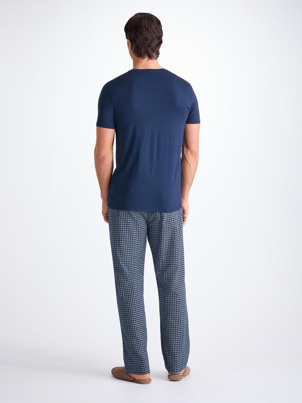 Derek Rose Men's Lounge Pants Braemar 32 Brushed Cotton Navy Navy