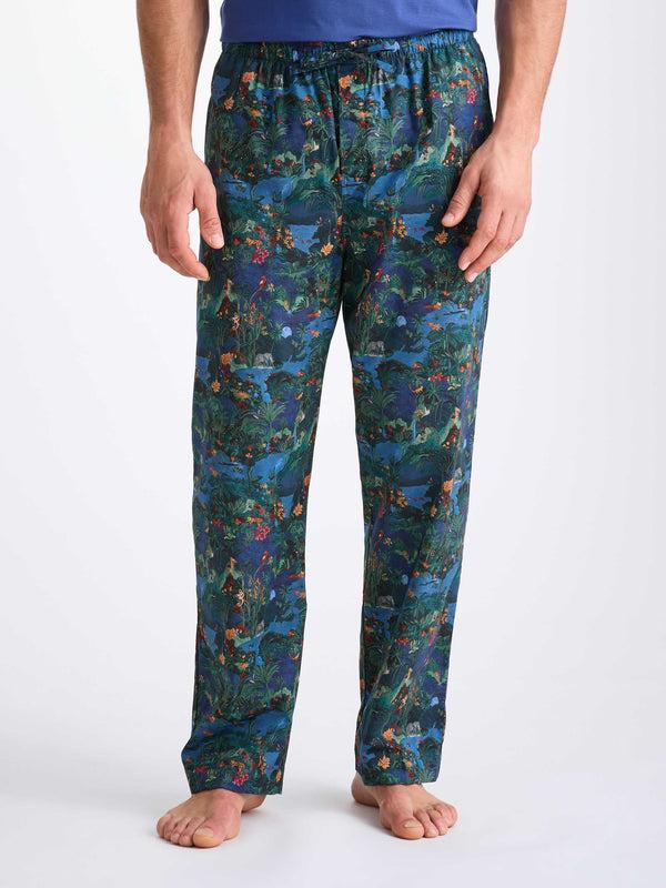 Derek Rose Men's Lounge Pants Cotton Batiste Multi Midnight Jungle Print Multi