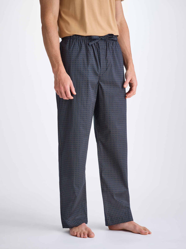 Derek Rose Men's Lounge Pants Cotton Batiste Navy Jungle Leaf Print Navy