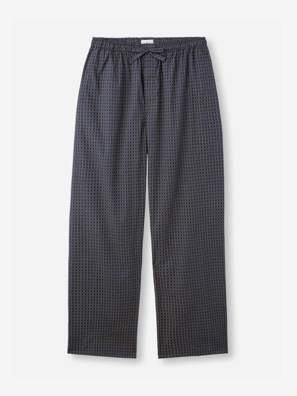 derek rose Men's Lounge Pants Cotton Batiste Navy Jungle Leaf Print Navy