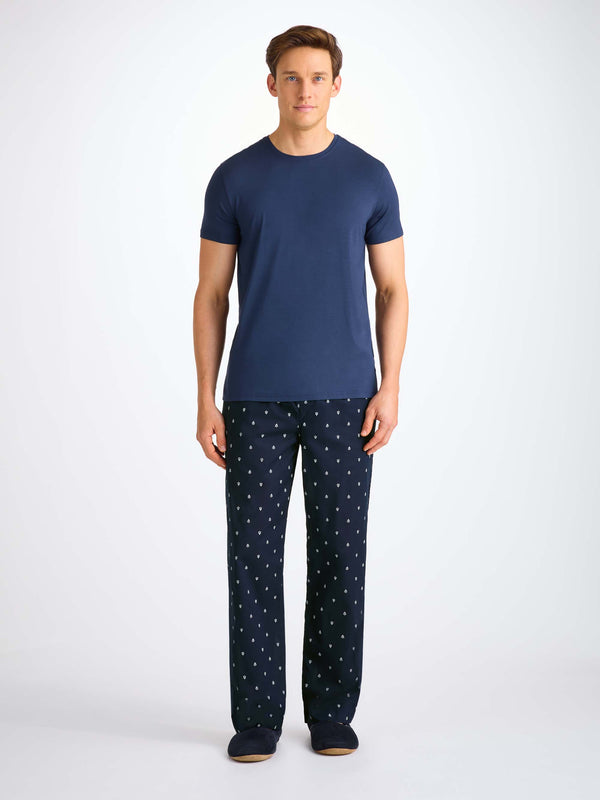Derek Rose Men's Lounge Pants Cotton Batiste Navy Paisley Motif Navy