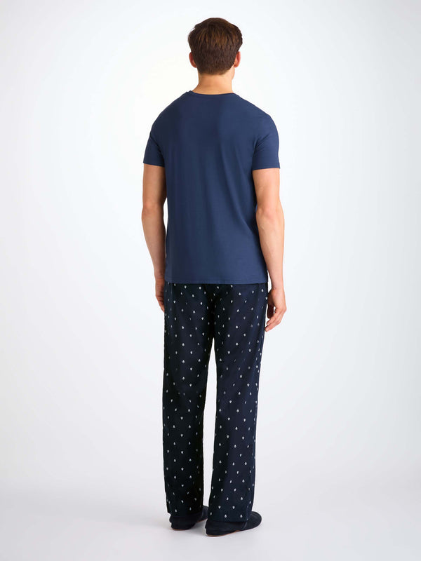 Derek Rose Men's Lounge Pants Cotton Batiste Navy Paisley Motif Navy