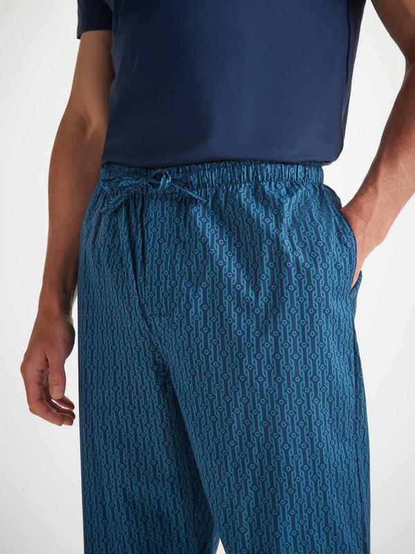 Derek Rose Men's Lounge Pants Cotton Batiste Navy Rope Print Navy