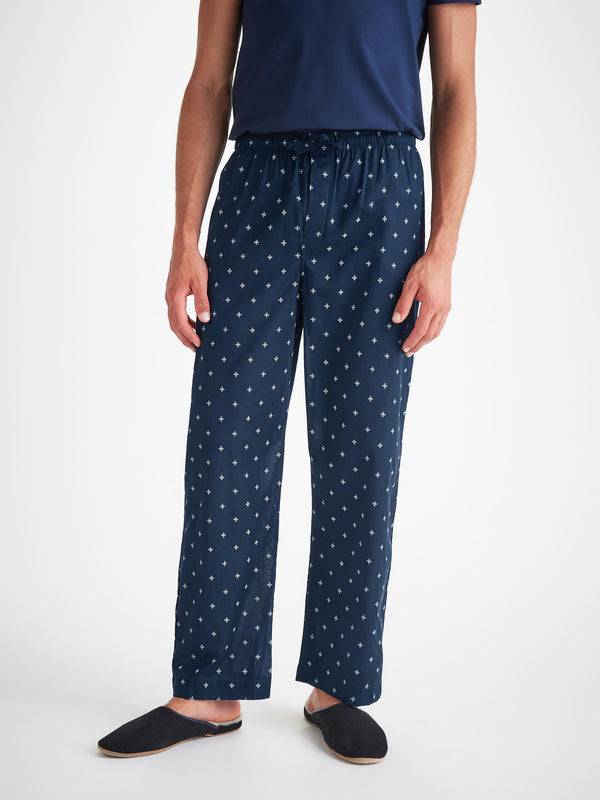 Derek Rose Men's Lounge Pants Cotton Batiste Navy Sailor's Knot Print Navy