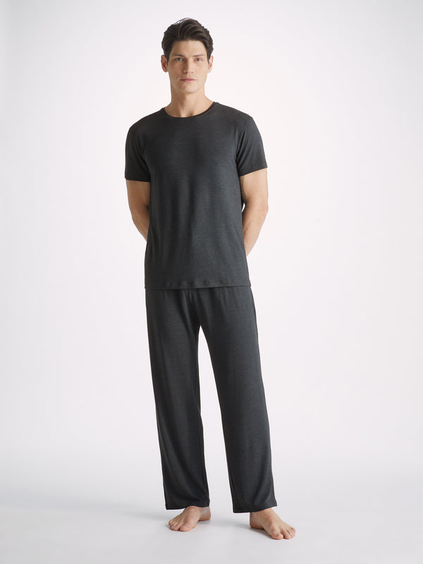 Derek Rose Men's Lounge Pants Marlowe Micro Modal Stretch Anthracite Anthracite