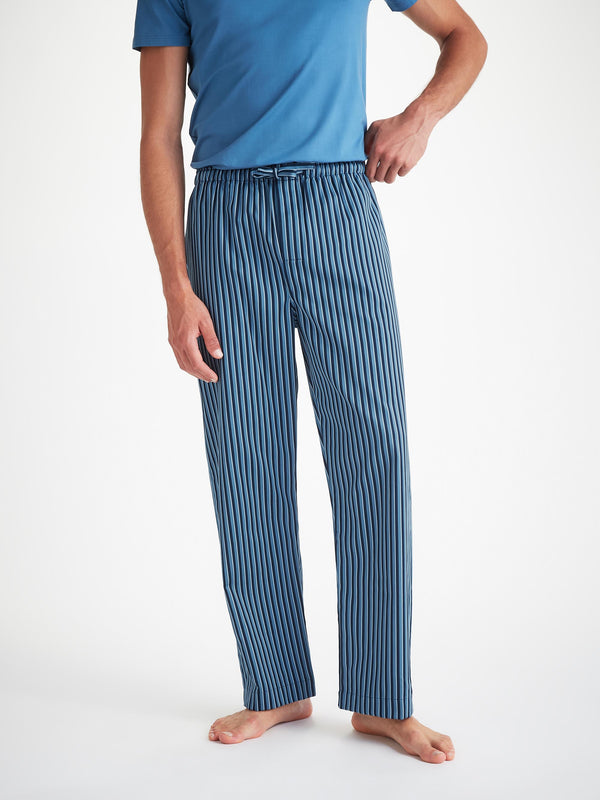 Derek Rose Men's Lounge Pants Wellington 58 Cotton Blue Mid Blue