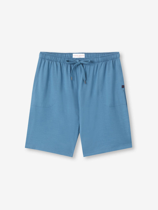 derek rose Men's Lounge Shorts Basel Micro Modal Stretch Steel Blue Steel Blue