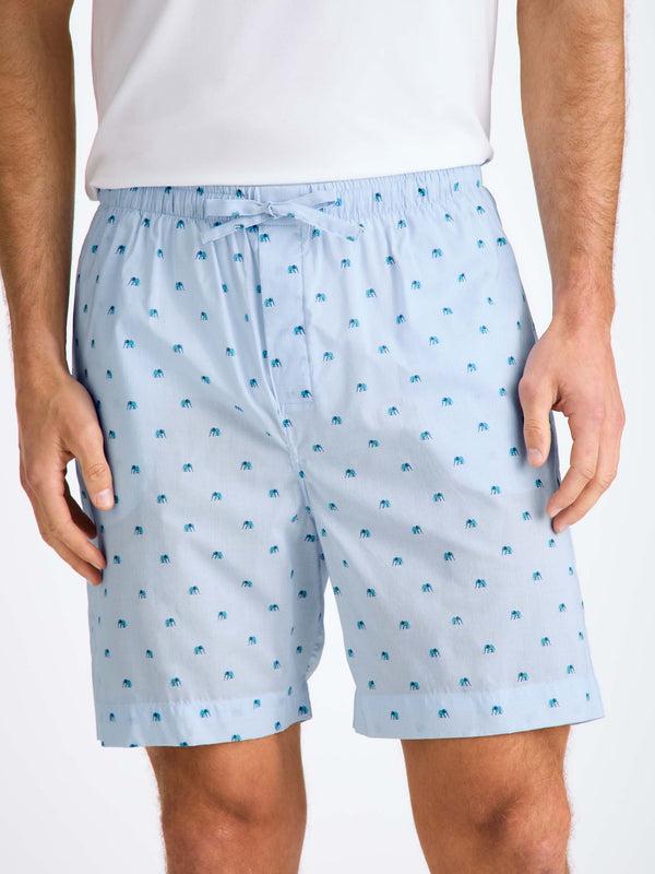 Derek Rose Men's Lounge Shorts Cotton Batiste Blue Elephant Print Light Blue