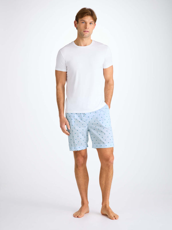 Derek Rose Men's Lounge Shorts Cotton Batiste Blue Elephant Print Light Blue