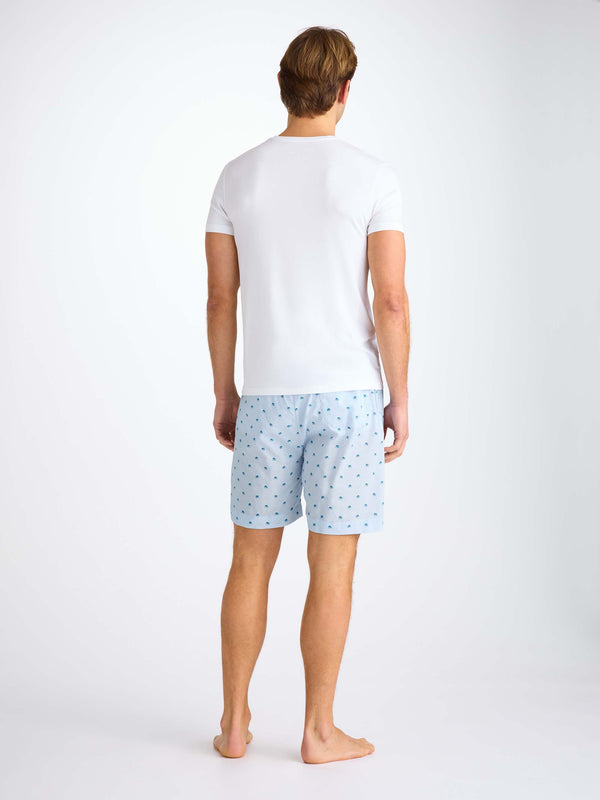 Derek Rose Men's Lounge Shorts Cotton Batiste Blue Elephant Print Light Blue
