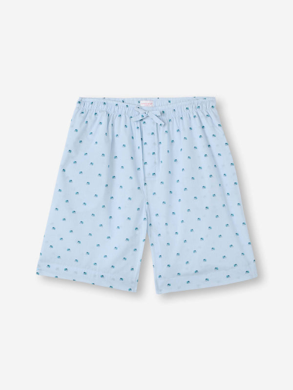 derek rose Men's Lounge Shorts Cotton Batiste Blue Elephant Print Light Blue