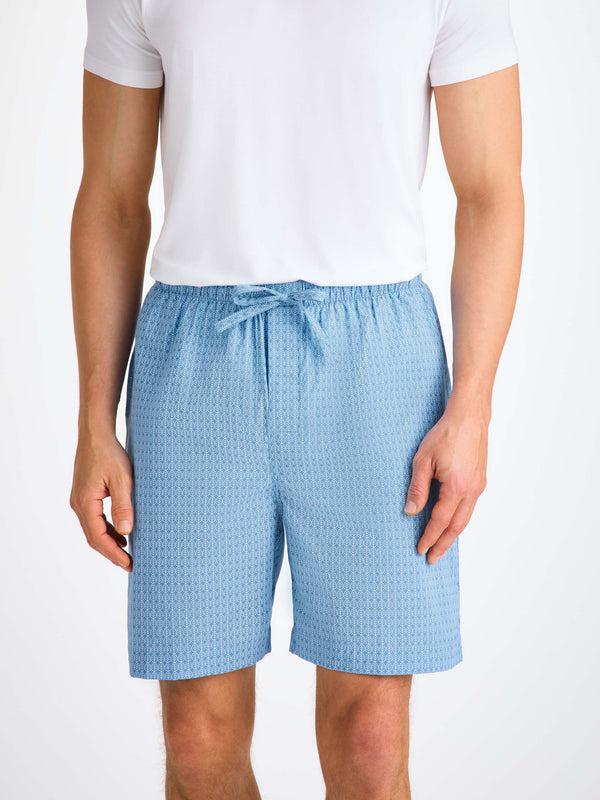 Derek Rose Men's Lounge Shorts Cotton Batiste Blue Jungle Leaf Print Light Blue