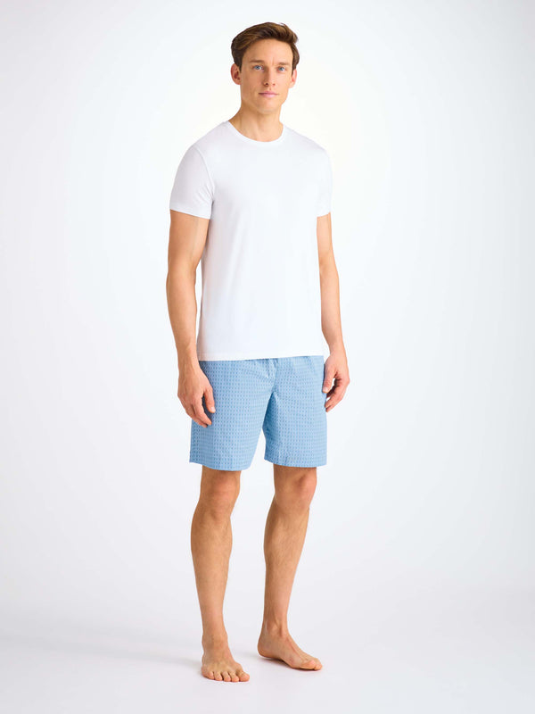 Derek Rose Men's Lounge Shorts Cotton Batiste Blue Jungle Leaf Print Light Blue