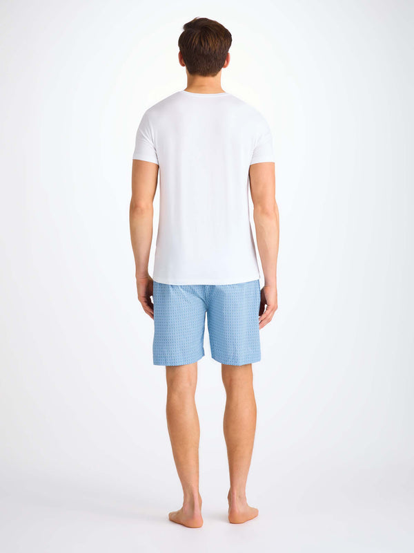 Derek Rose Men's Lounge Shorts Cotton Batiste Blue Jungle Leaf Print Light Blue