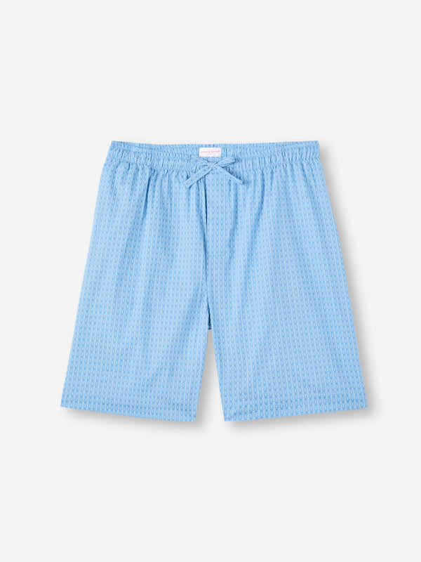 derek rose Men's Lounge Shorts Cotton Batiste Blue Jungle Leaf Print Light Blue