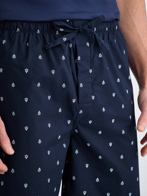 Derek Rose Men's Lounge Shorts Cotton Batiste Navy Paisley Motif Navy