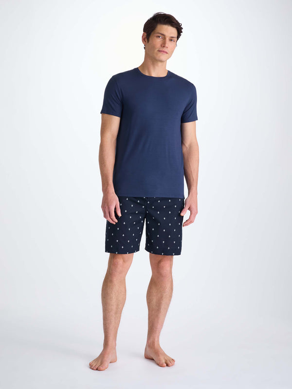 Derek Rose Men's Lounge Shorts Cotton Batiste Navy Paisley Motif Navy