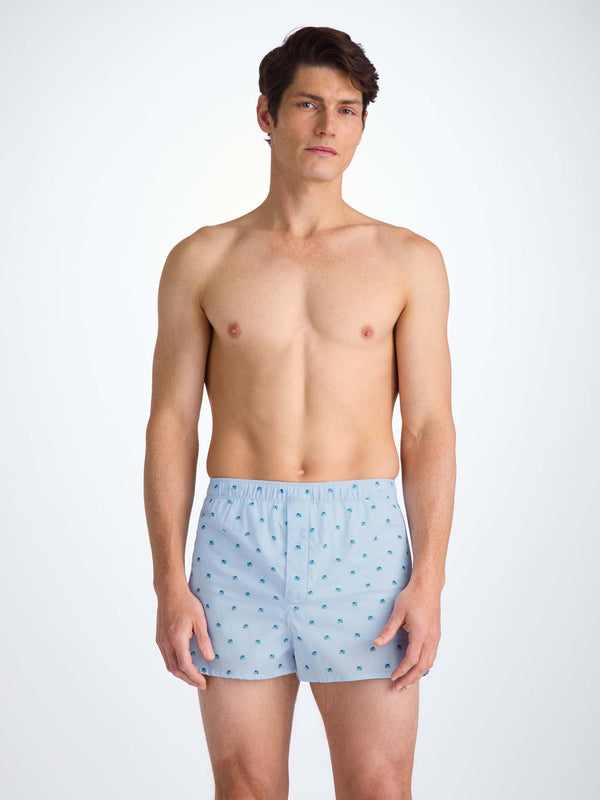 Derek Rose Men's Modern Fit Boxers Cotton Batiste Blue Elephant Print Light Blue