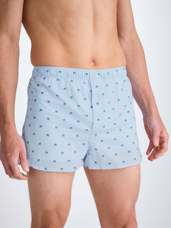 Derek Rose Men's Modern Fit Boxers Cotton Batiste Blue Elephant Print Light Blue