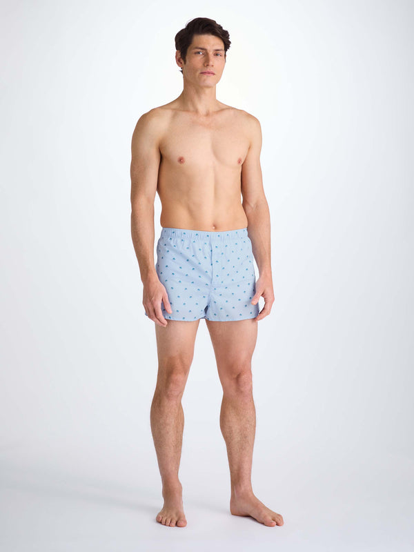 Derek Rose Men's Modern Fit Boxers Cotton Batiste Blue Elephant Print Light Blue