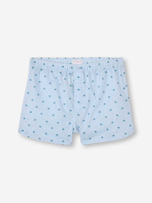 derek rose Men's Modern Fit Boxers Cotton Batiste Blue Elephant Print Light Blue