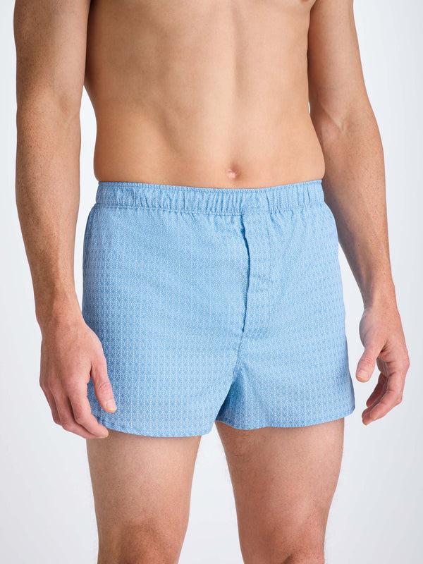 Derek Rose Men's Modern Fit Boxers Cotton Batiste Blue Jungle Leaf Print Light Blue