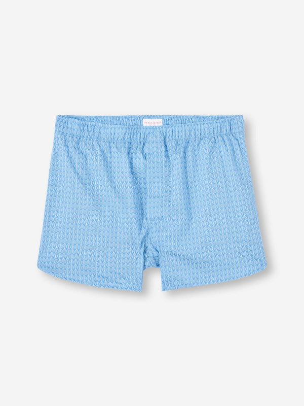 derek rose Men's Modern Fit Boxers Cotton Batiste Blue Jungle Leaf Print Light Blue