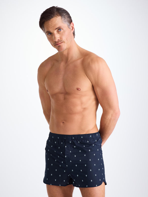 Derek Rose Men's Modern Fit Boxers Cotton Batiste Navy Paisley Motif Navy