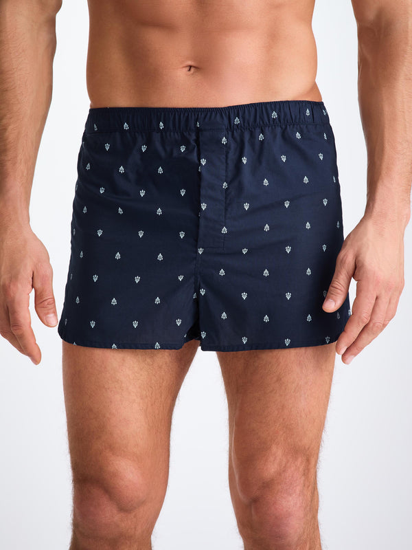 Derek Rose Men's Modern Fit Boxers Cotton Batiste Navy Paisley Motif Navy
