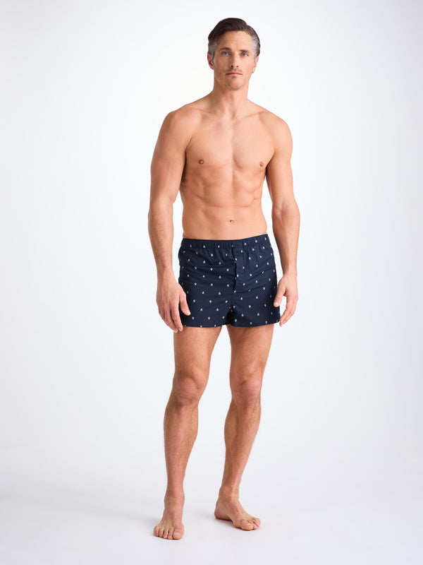 Derek Rose Men's Modern Fit Boxers Cotton Batiste Navy Paisley Motif Navy
