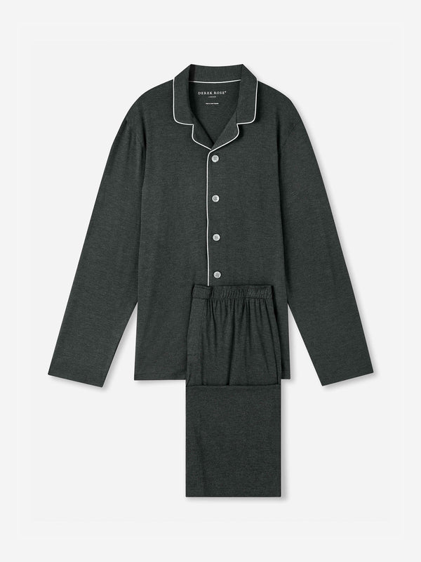 derek rose Men's Modern Fit Pajamas Marlowe Micro Modal Stretch Anthracite Anthracite