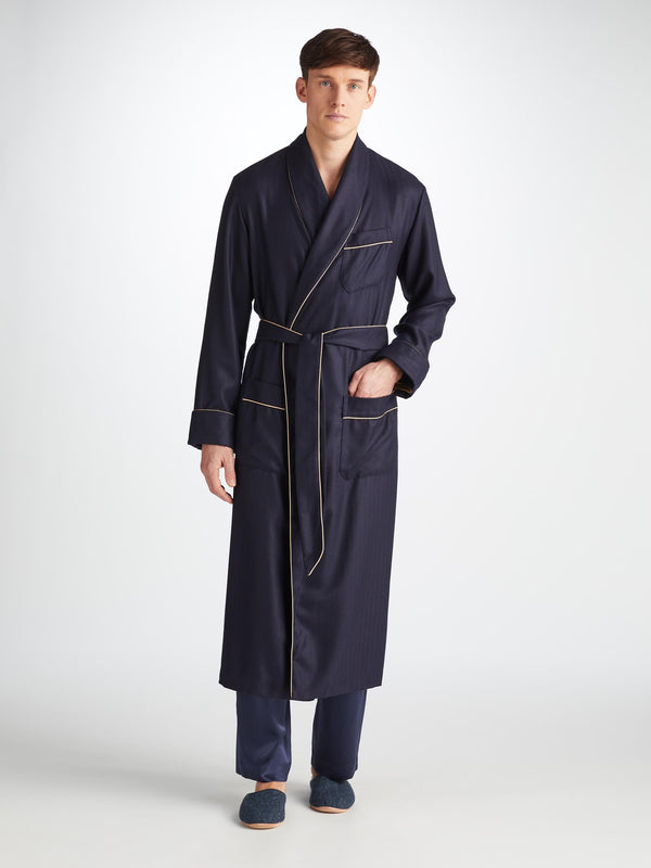 Derek Rose Men's Mule Slippers Douglas 2 Harris Tweed Sheepskin Navy Navy