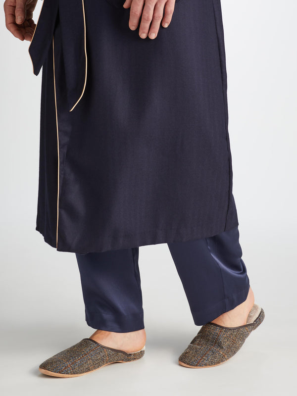 Derek Rose Men's Mule Slippers Douglas 2 Harris Tweed Sheepskin Beige Beige