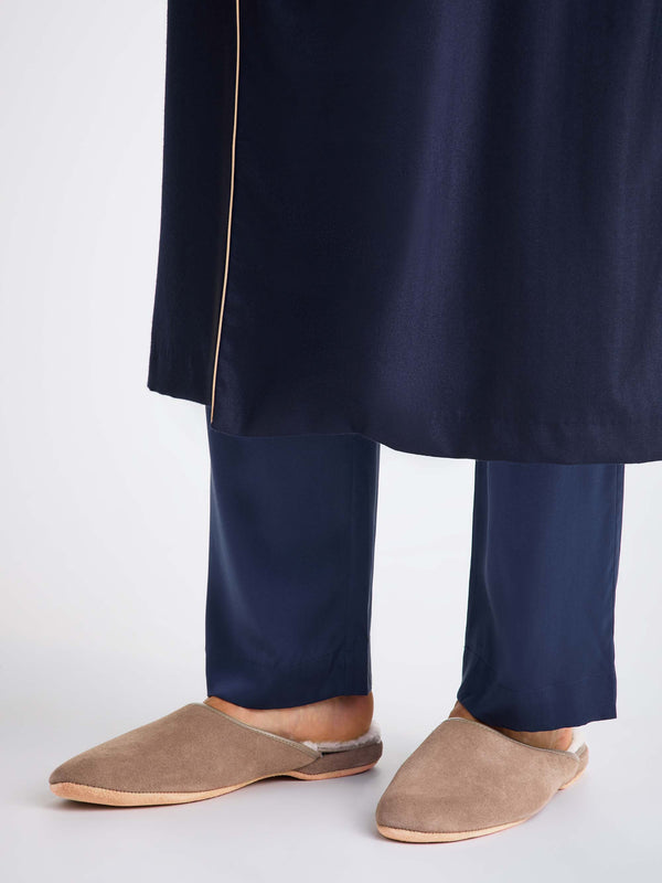 Derek Rose Men's Mule Slippers Douglas Suede Sheepskin Beige Beige