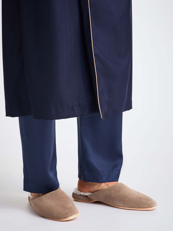 Derek Rose Men's Mule Slippers Douglas Suede Sheepskin Beige Beige