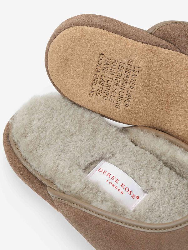 Derek Rose Men's Mule Slippers Douglas Suede Sheepskin Beige Beige