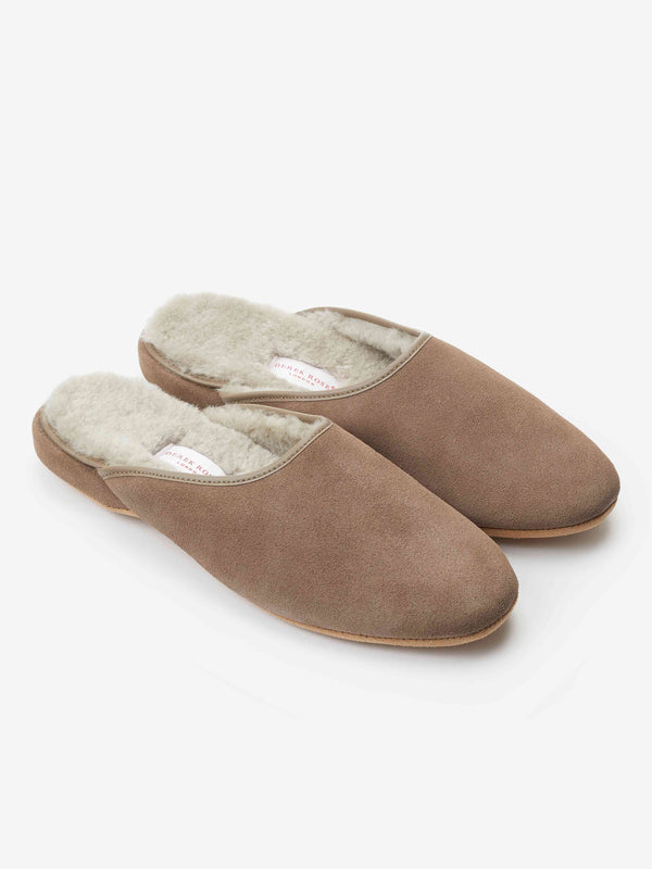 derek rose Men's Mule Slippers Douglas Suede Sheepskin Beige Beige